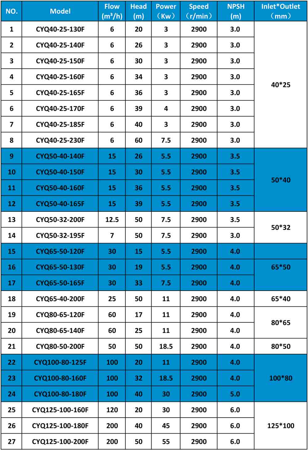 CYQ Magnetic pump Spetification