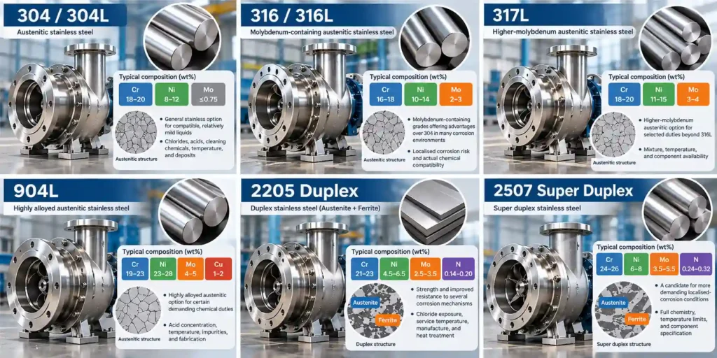 Stainless steel pump material selection chart