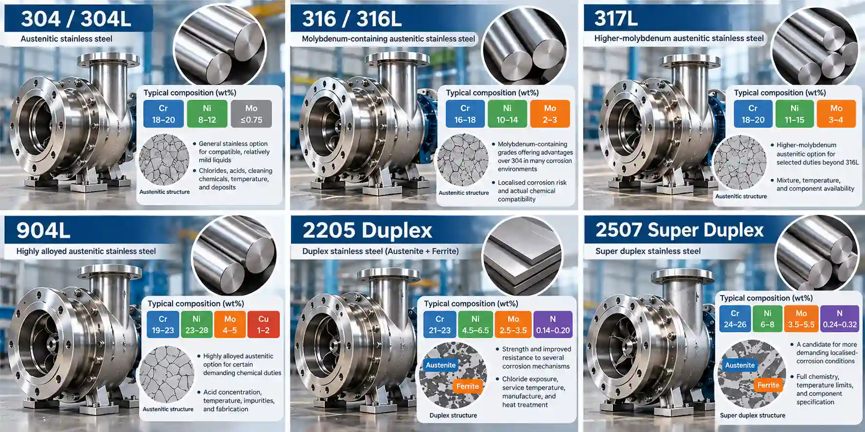 Stainless steel pump material selection chart